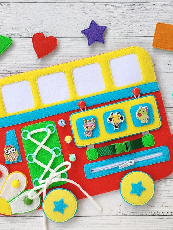 Felt montessori busy board pattern, Baby sensory board pdf, Quiet book pattern, Soft activity toys, Felt sewing pattern pdf for boys