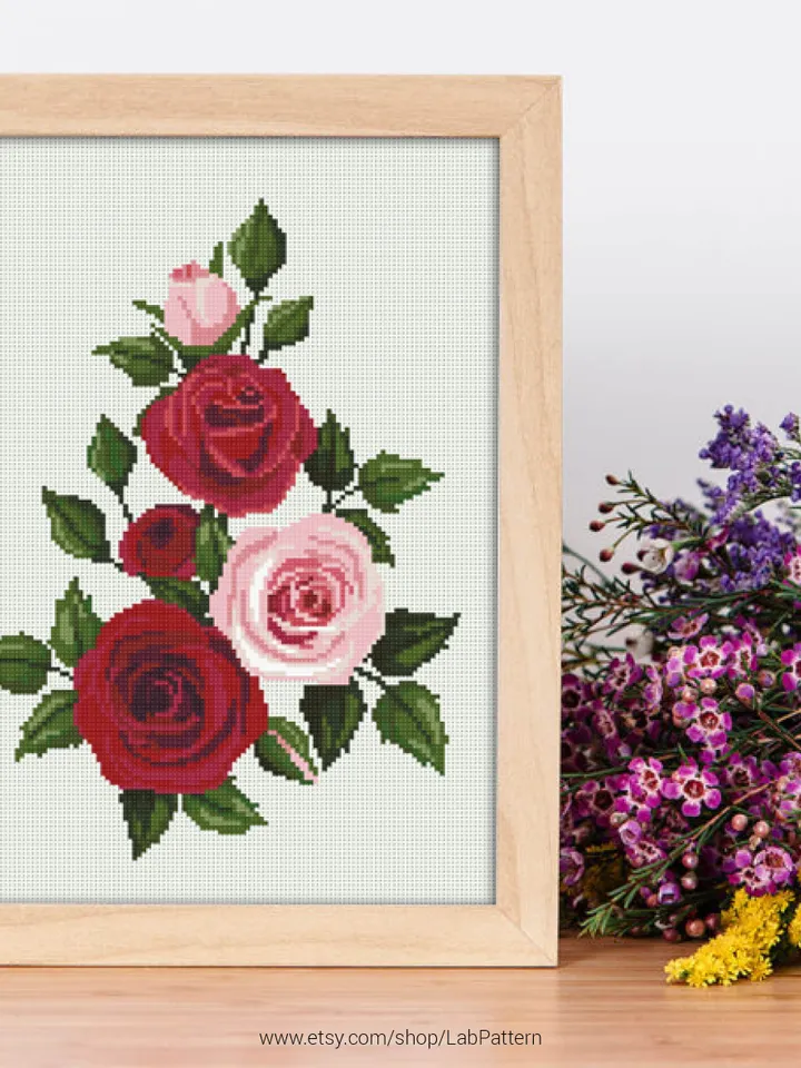 Bouquet of roses Cross stitch pattern | Embroidery Pattern | Instant Download | Embroidery Designs