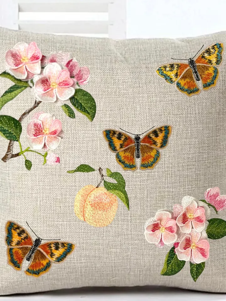 Blossoming peach and butterflies with3D effect set of machine embroidery designs digital embroidery pattern machine embroidery design floral