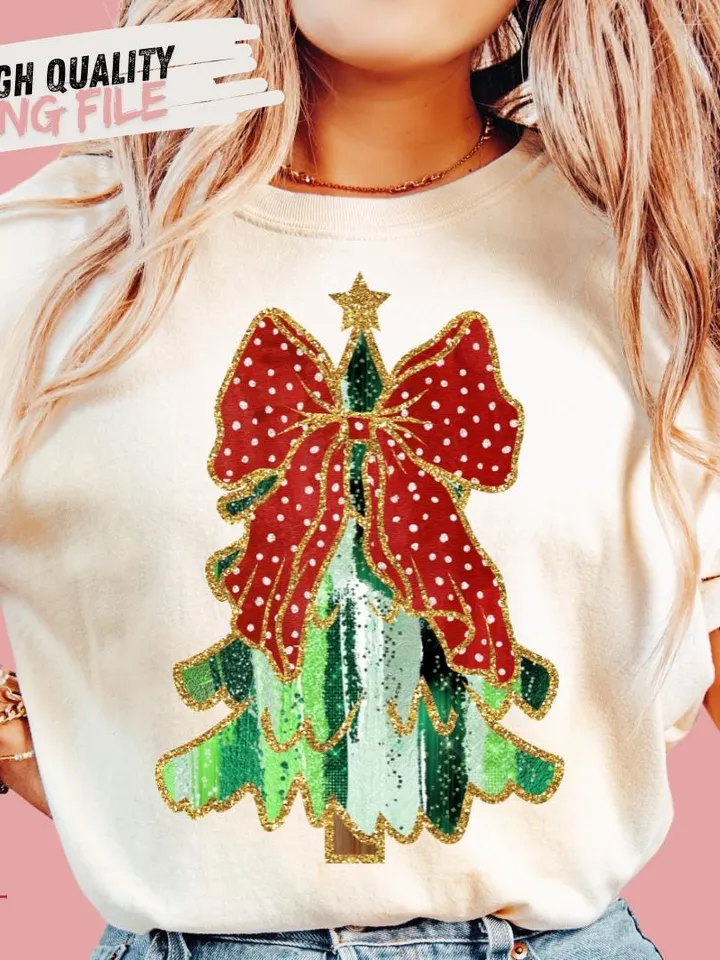 Colorful Coquette Glitter Christmas Tree Png, Girly Christmas Tree Design, Christmas Coquette Bow Dalmantian Dots Png, Kidsds brushstroke 8