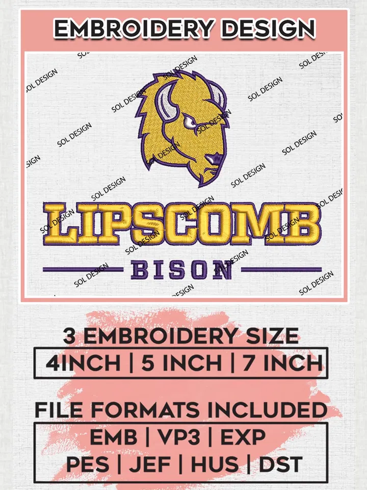 NCAA Lipscomb Bisons Team Logo Embroidery Design Files, NCAA Lipscomb Bisons Machine Embroidery, NCAA Teams, 3 sizes, NCAA Machine embroidery designs, Digital Download