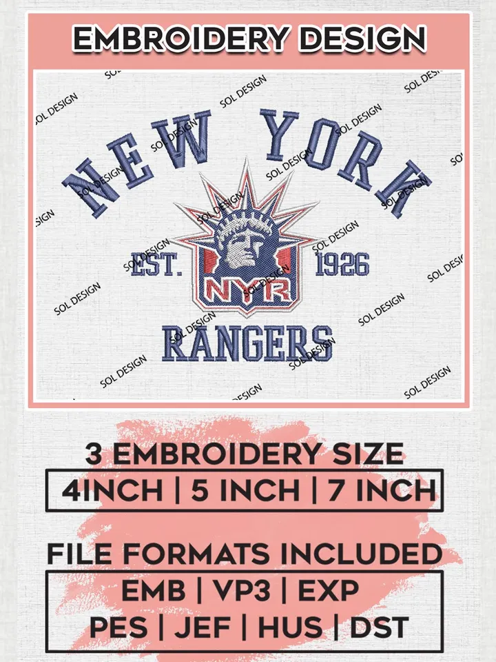 NHL New York Rangers Est 1926 Embroidery Files, NHL New York Rangers Embroidery Designs, NHL Embroidery Designs, NHL Machine Embroidery Designs, Digital Download