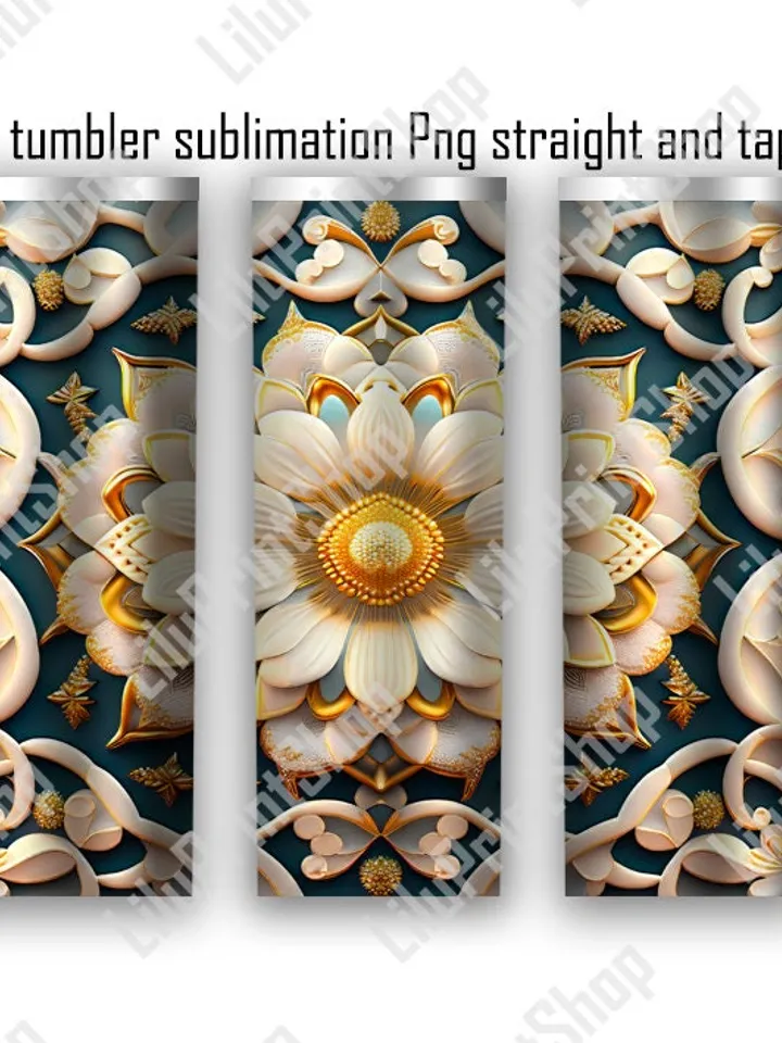 3D tumbler wrap, White flowers tumbler sublimation designs for 20oz Straight skinny and tapered tumbler sublimation png Instant download