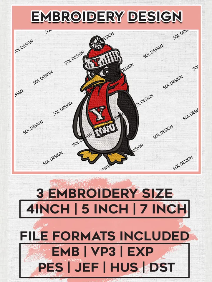 NCAA Youngstown State Penguins Mascot Logo Embroidery Designs, NCAA Logo Machine Embroidery Files, NCAA Youngstown State Logo, NCAA Embroidery Designs, Machine Embroidery Designs, Digital Download
