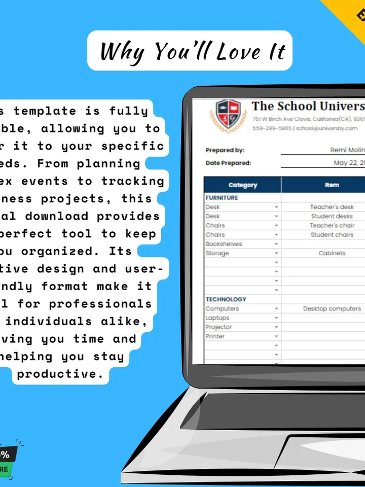 Classroom Inventory Checklist Template, Editable Google Sheets, Digital Download, Easy to Use School Supplies & Equipment Tracker
