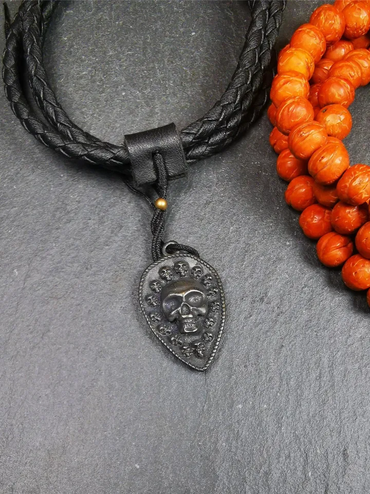 Gandhanra Handmade Tibetan Amulet,Skull Vajra Necklace,Made of Copper,1.2&quot;