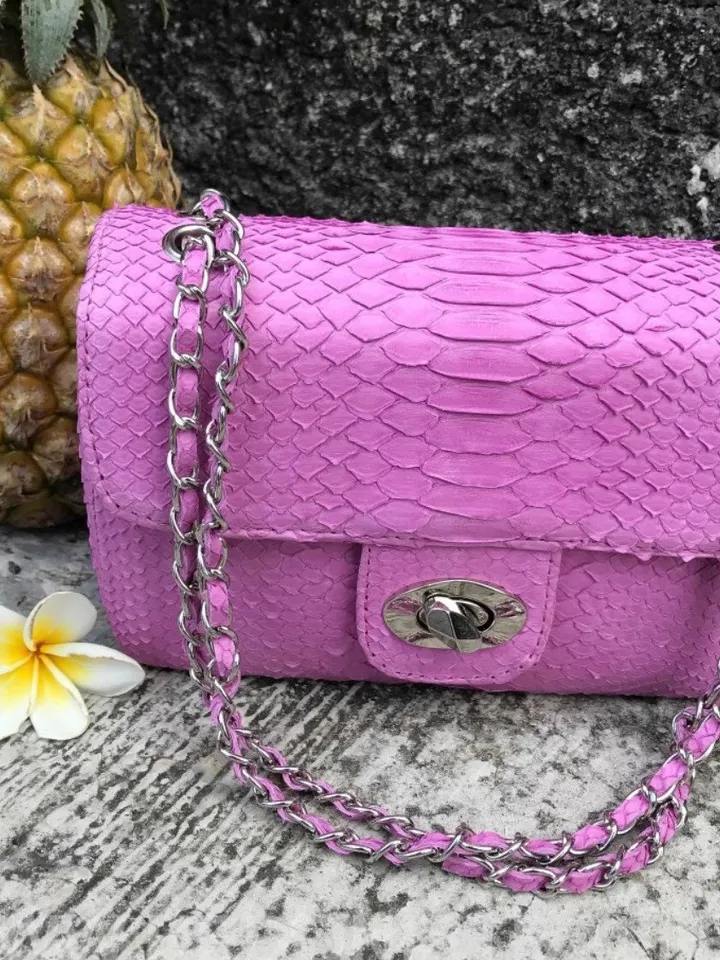 Pink Bag Genuine Python | Python Snake Baby Pink Women Classy Elegant Crossbody | Convertible Shoulder Bag | Summer Women Bag | Exotic Purse