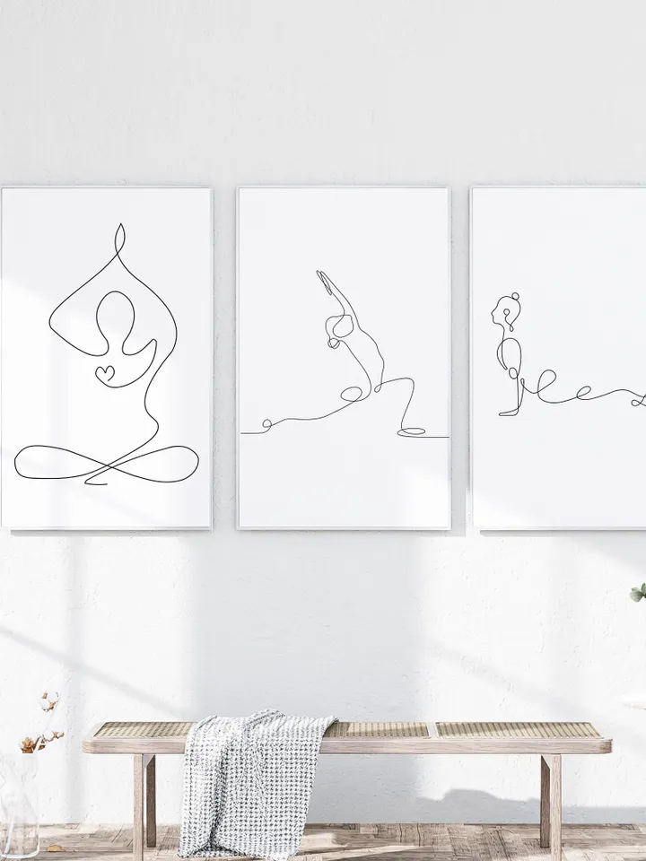 Set of 3 Yoga Art, Yoga Wall Decor, Yoga Wall Art, Yoga Poster, Yoga Studio Decor, Yoga Abstract Art, Minimalist Lines, Yoga Pose Posters