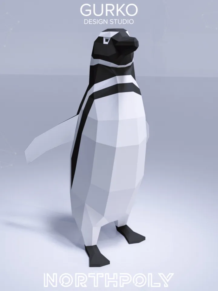 Running Magellanic Penguin Papercraft, Digital Template, PDF Download, Gurko, 3D LowPoly, Pepakura, DIY Origami Sculpture, Paper Party Decor