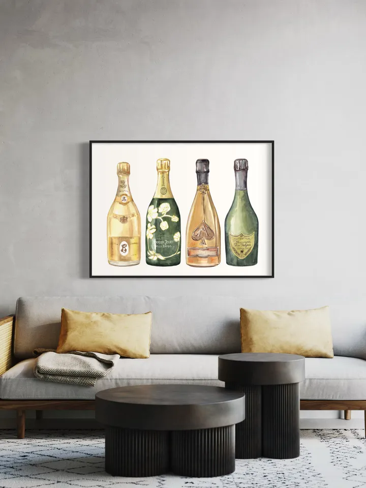 Champagne Watercolor Art Print, Cocktail Print, Bar Cart Art Work, Bar Decor, College Apartment, Wine Cocktail Drink, College Dorm Decor
