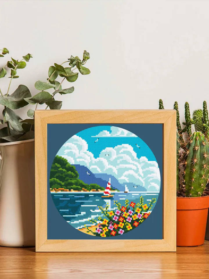 Nature cross stitch pattern download PDF Sea beach cross stitch chart Summer modern landscape cross stitch sampler DIY Hawaii home decor #L2