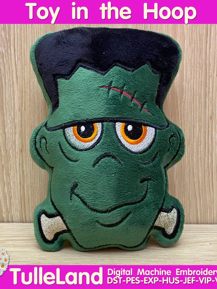 In The Hoop Machine Embroidery design ITH Halloween Green Zombie Sceleton Ghost toy soft stuffed in the Hoop ITH Pattern.