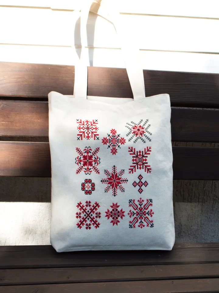 Shopper bag with hand embroidery Belarusian folk ornament