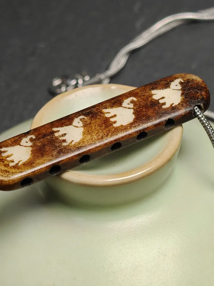 Mysterious Yak Bone Elephant Charm,Gandhanra Tibetan Buddhist Amulet Necklace,50 Years Old,51 × 12mm
