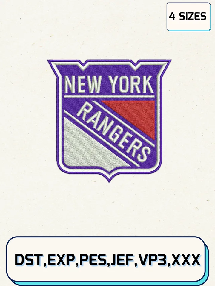 New York Rangers Logos Embroidery Design Files, NHL Logos Embroidery Designs, Machine Embroidery Files, 4 Sizes