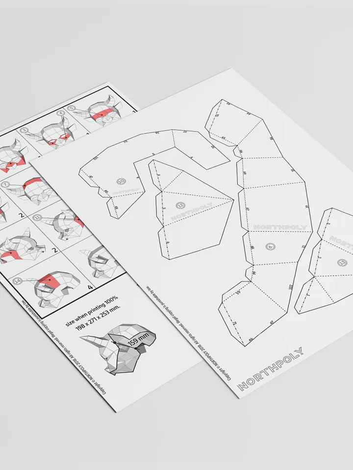 Devil Mask Papercraft, Digital Template, PDF Download, Gurko, 3D Low Poly Animal Mask, DIY Origami, Pepakura, Paper Mask, DIY Costume