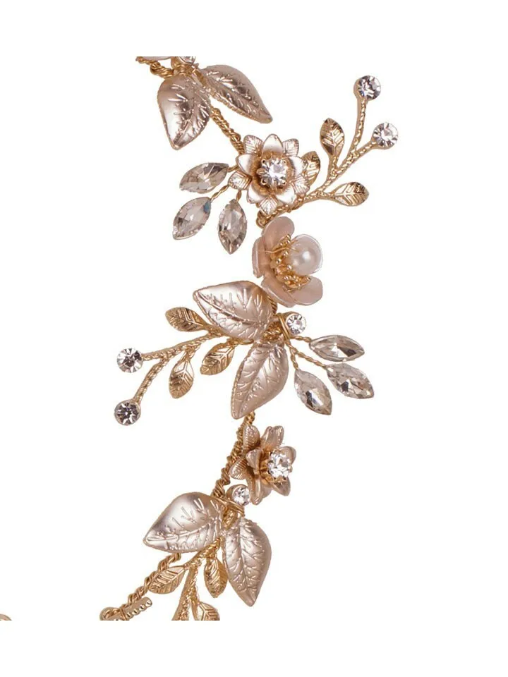 Swarovski crystal Champagne Gold Leaf Wedding Headband