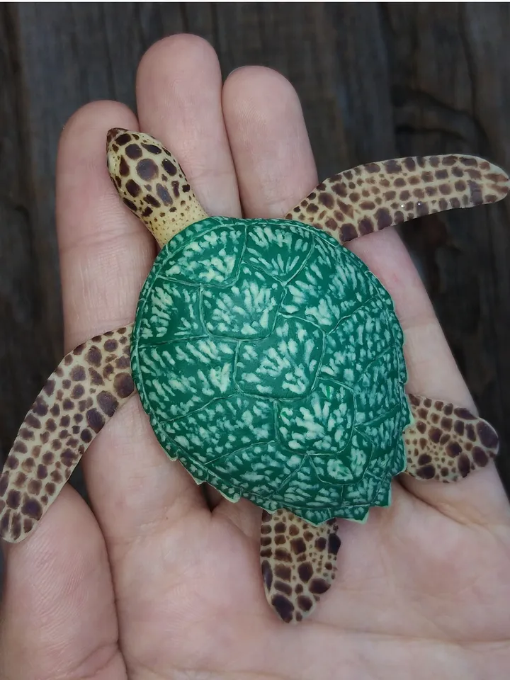 Miniature clay Hawksbill sea turtle, tiny animal for diorama, dollhouse or resin art