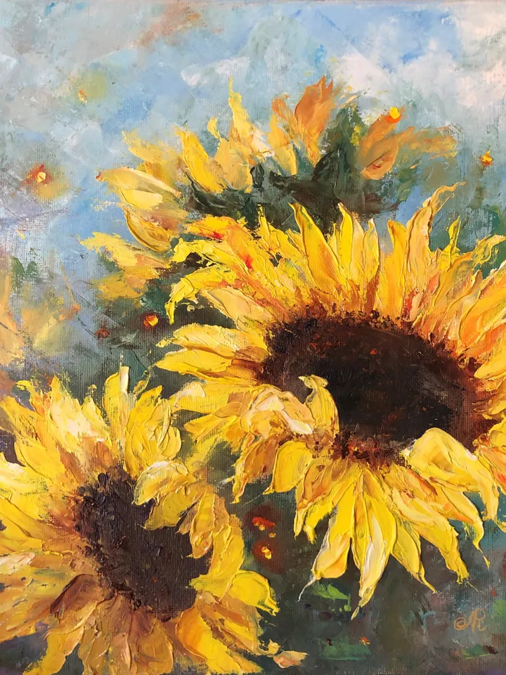 Sunflower Oil Painting Original Floral Painting Sunflowers Wall Art Flowers Painting