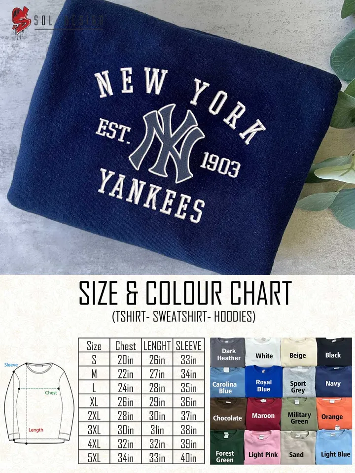 New York Yankees Est 1903 Embroidered Sweatshirt, MLB Embroidered Sweatshirt, MLB New York Yankees T Shirt, MLB Baseball Team Embroidered Hoodie, Unisex Crewneck, MLB Team Fan Gift Tee