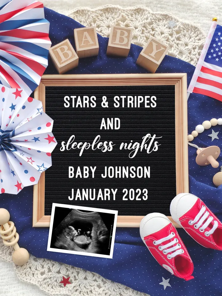 4th of July Pregnancy Announcement for Social Media, Patriotic Baby Announcement, 4th of July Baby Announcement Editable Digital Template