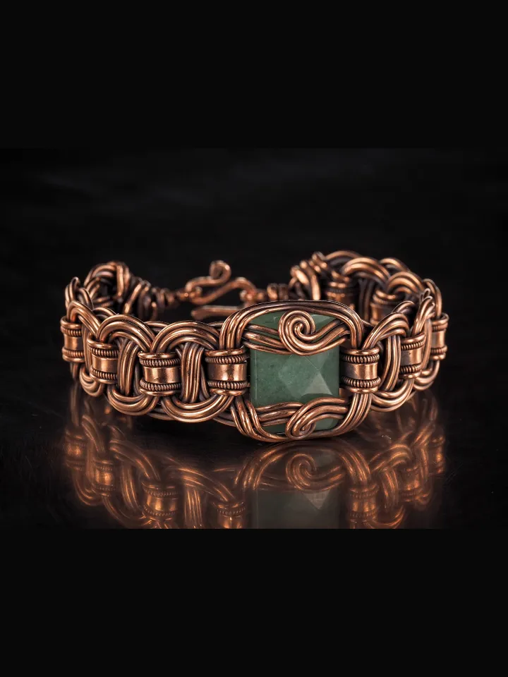 Copper wire wrapped chalcedony bracelet Unique woven copper wire bangle