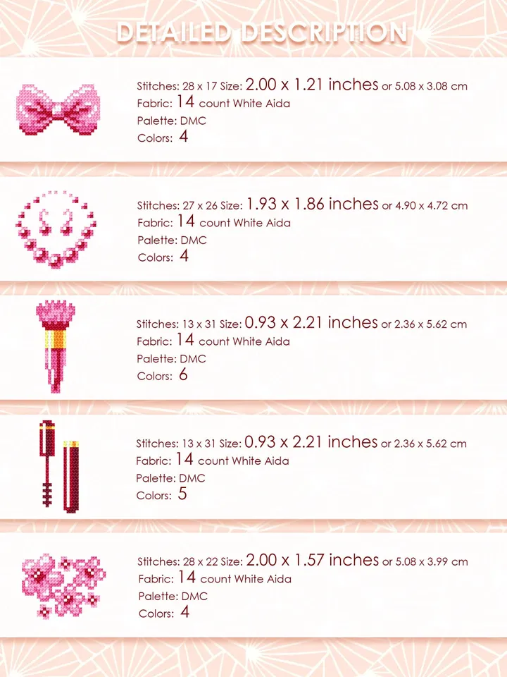 Set of 17 women accessories cross stitch pattern PDF download Mini female cross stitch chart Small fashion pattern digital PDF for girl #O23