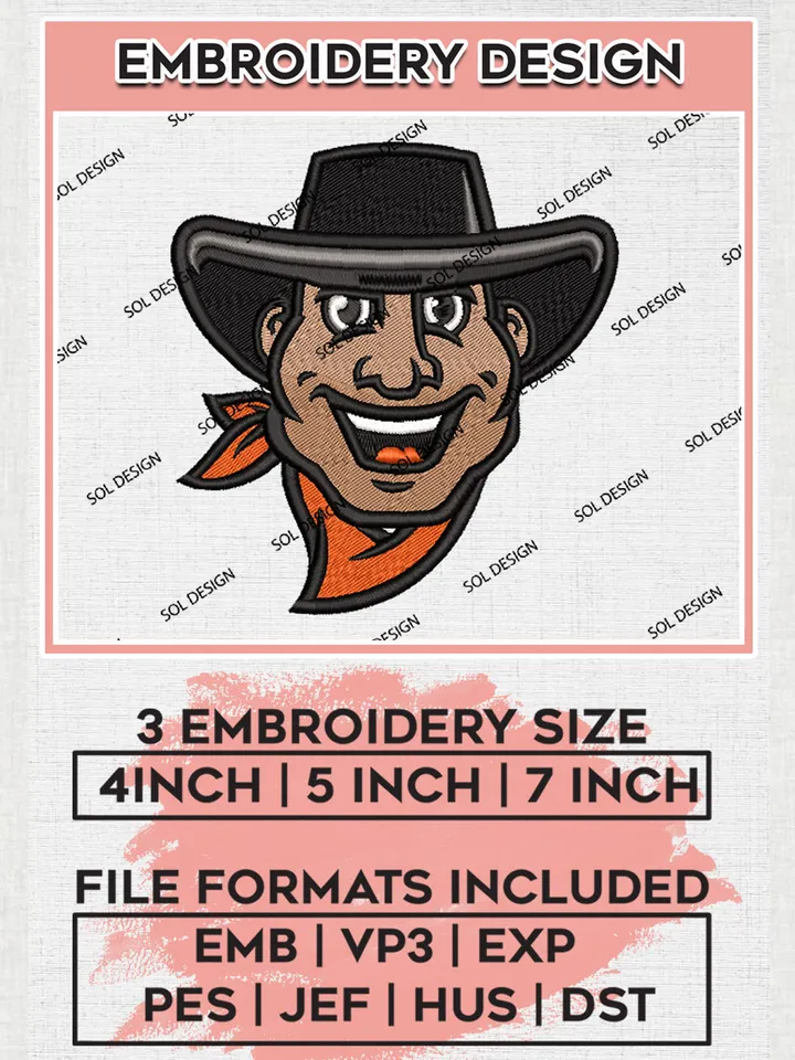 NCAA UT Rio Grande Valley Vaqueros Mascot Logo Embroidery Designs, NCAA Logo Machine Embroidery Files, NCAA UT Rio Grande Valley Vaqueros Logo, NCAA Embroidery Designs, Machine Embroidery Designs, Digital Download