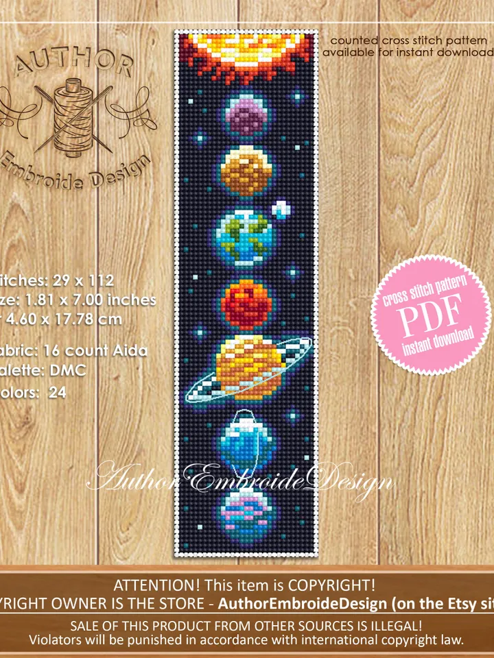 Solar system bookmark cross stitch pattern PDF download Planets cross stitch chart, Space bookmark pattern digital PDF, Cosmos Galaxy #B328