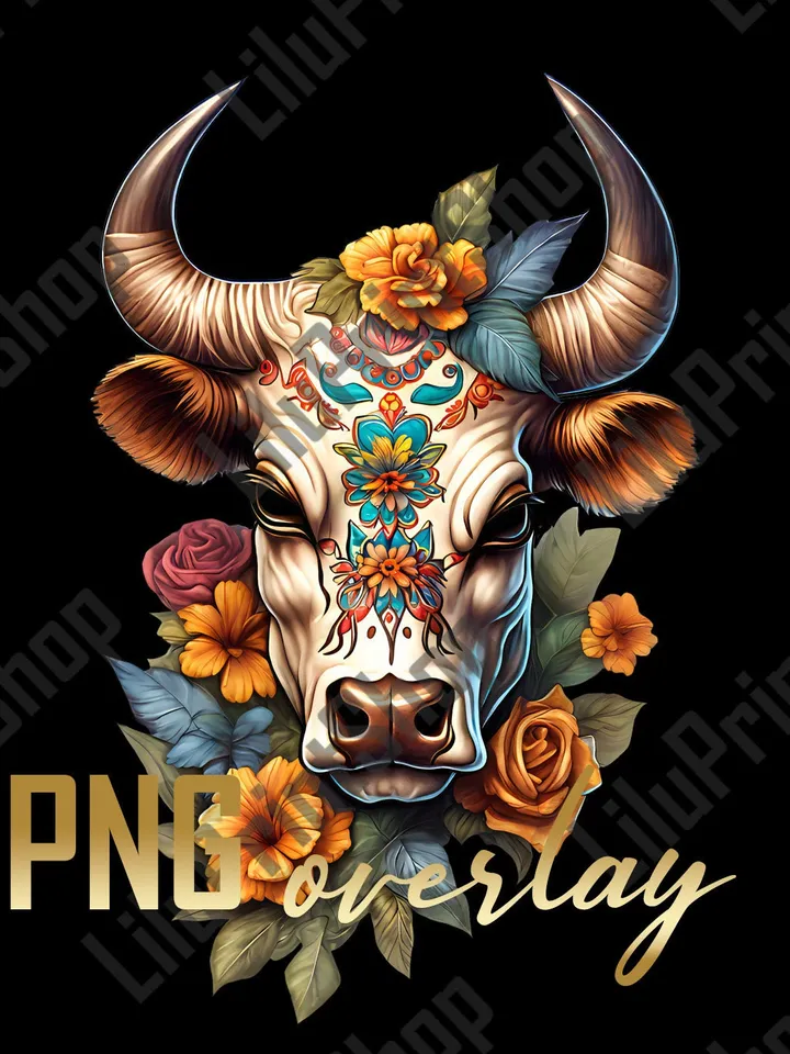 Cow with flowers png clipart. Halloween heifer sublimation, Digital instant download for sublimation