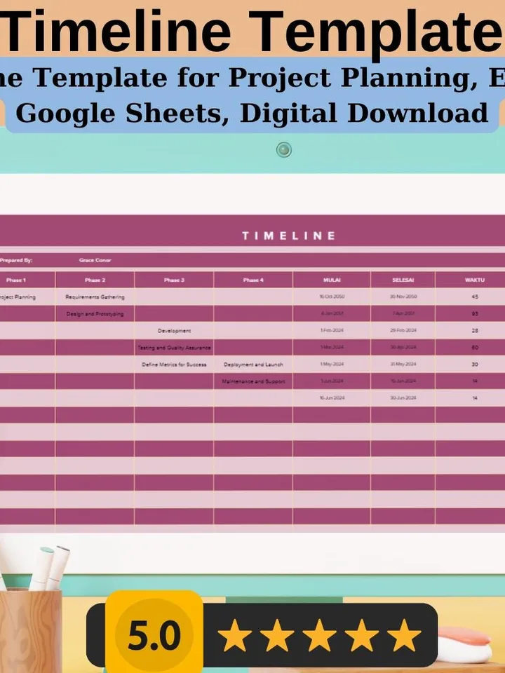 Timeline Template | Editable Google Sheets, Digital Download, Easy-to-Use Planner for Project Managers, Event Planners & Freelancers