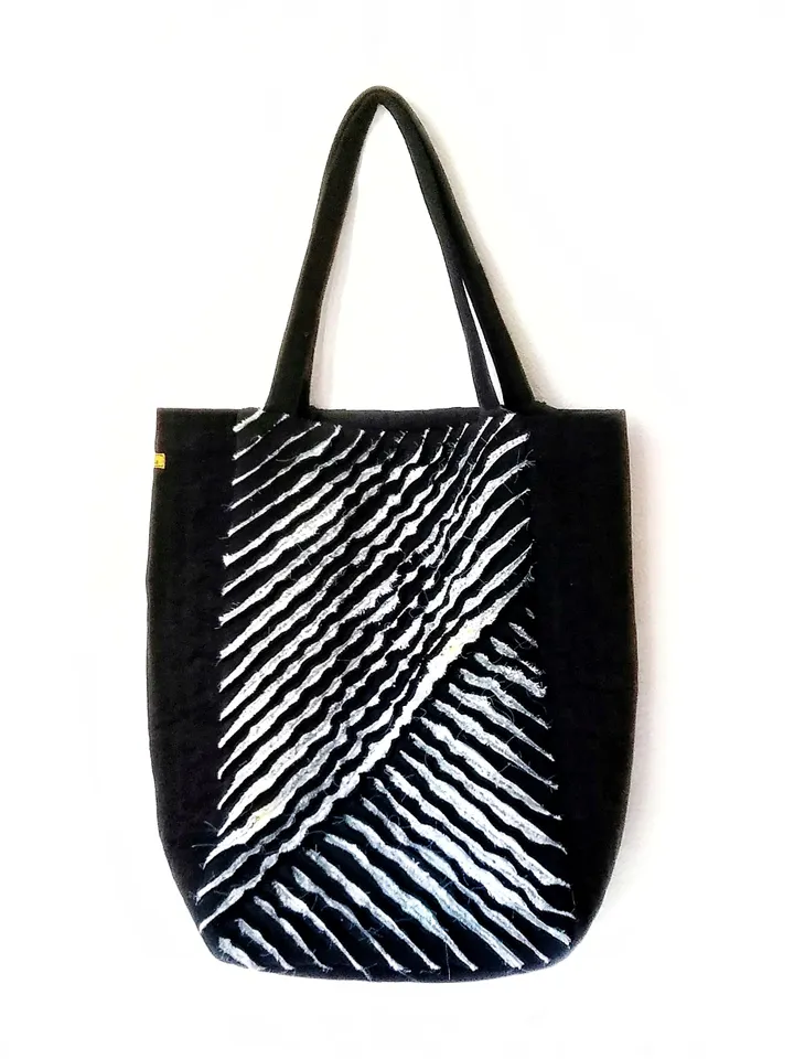 Handmade Black Tote Bags for Women: Large Fabric Unique Embroidered Boho Style Bags - Design and Quality Craftsmanship. FREE SHIPPING!
