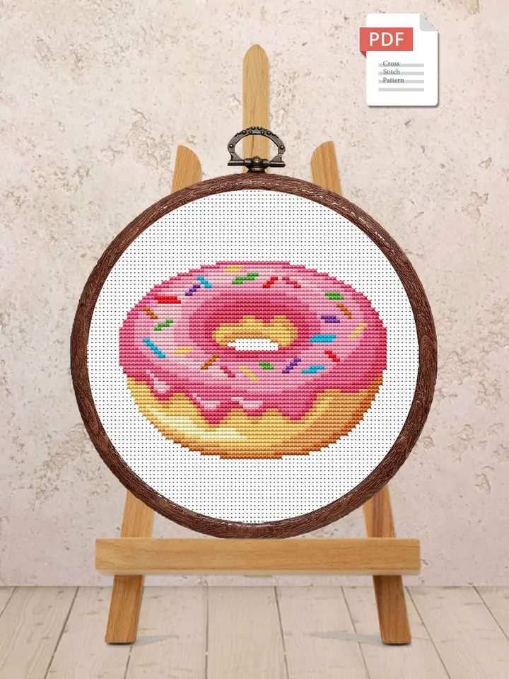 Pink Donut Cross Stitch Pattern, Kitchen Cross Stitch, Embroidery Donut, Dessert Cross Stitch Pattern, Modern Cross Stitch #kt017