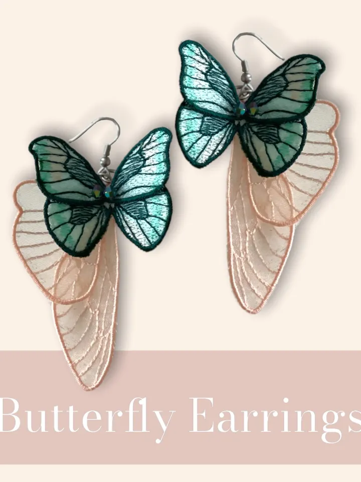 Machine embroidery design butterfly earrings Digital embroidery pattern Floral motif 3D embroidery chart butterfly embroidery design