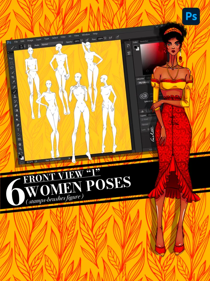 Photoshop brush, Body poses of female figure, set "Front View 1"