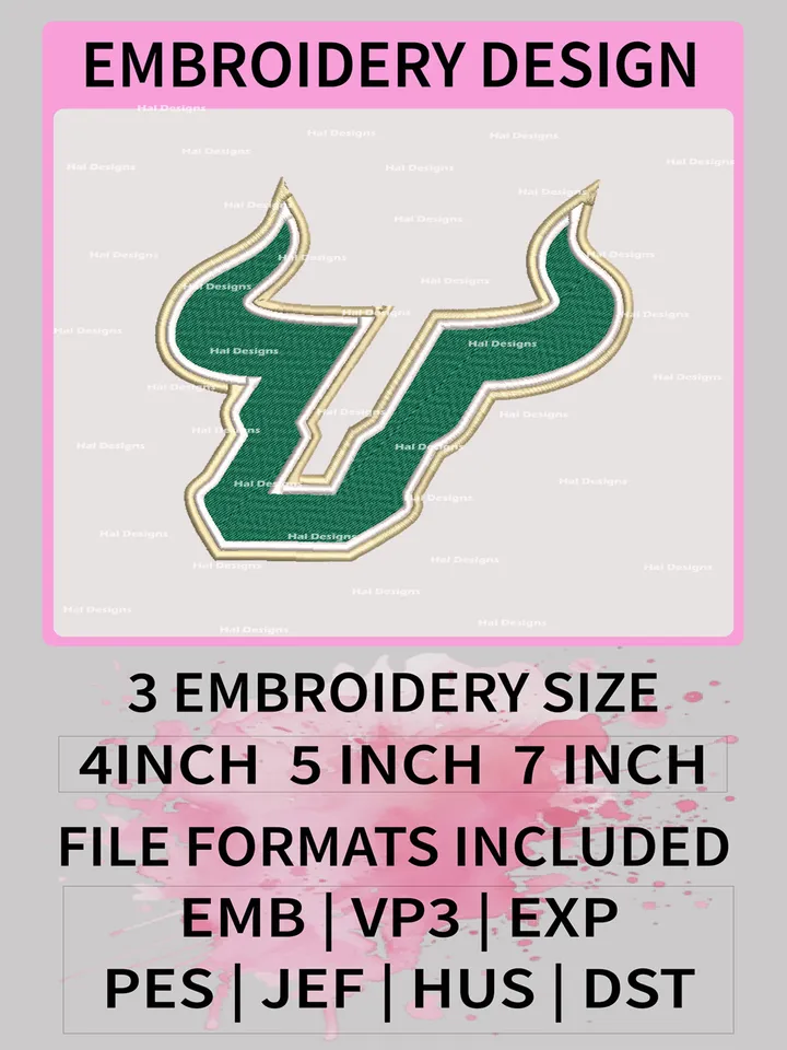 NCAA South Florida Bulls Embroidery File, 3 Sizes, 6 Formats, NCAA Machine Embroidery Design, NCAA Logo, NCAA Teams