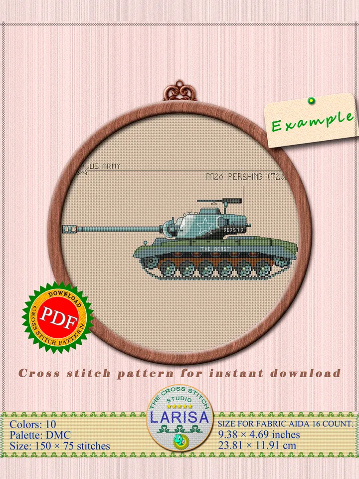 Pershing M26 Cross Stitch Pattern | American Pershing Tank