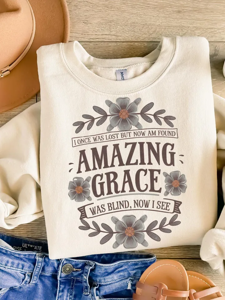 Amazing Grace PNG Christian PNG Sublimation Design Jesus PNG Faith Shirt Clipart Christian Easter Hymn Floral Art Wild Flowers Minimalist