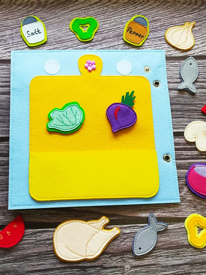 Kitchen Quiet book Pattern pdf , Cooking Felt book pattern , Baby Soft  book template, Busy book sewing ideas for girl 2, 3, 4 year old