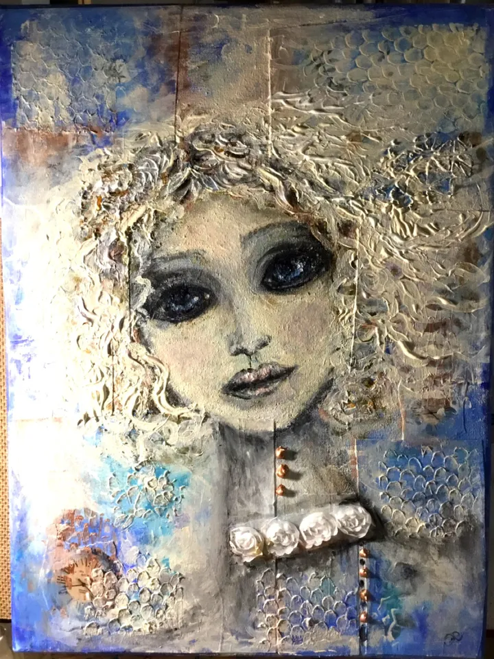 Fantasy woman painting,3 D stretched canvas,acrylic mix media painting.