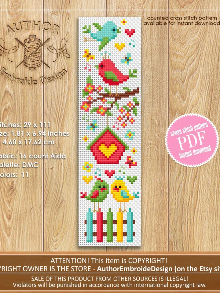 Bird bookmark set cross stitch pattern PDF download Funny birds cross stitch, Chicken bookmark pattern digital PDF, Bird lover gift #B420