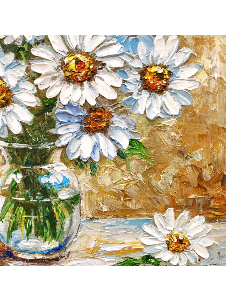 Original oil painting Daisies Bouquet of white flowers 12 by 12 inches (30x30 cm) by OilPaintingNatali