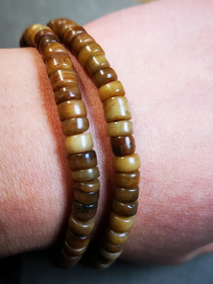 Gandhanra Original 6mm Tibetan Yak Bone Mala Beads Necklace, Hand-carved Tibetan Prayer Beads
