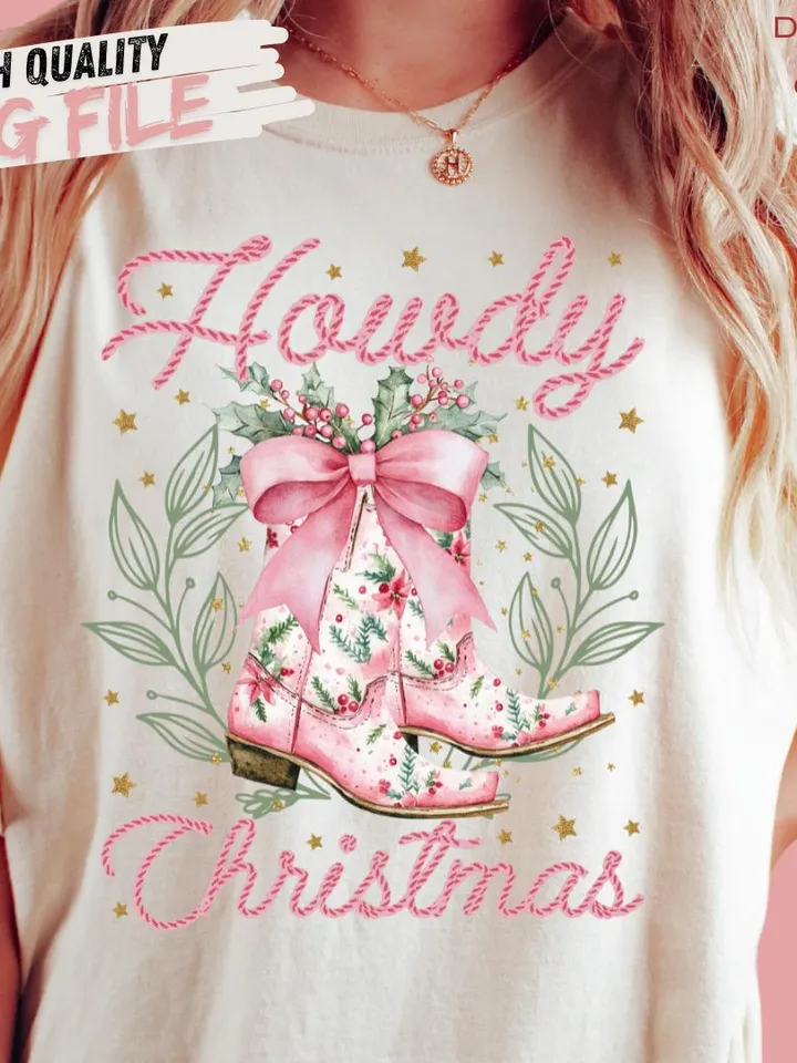 Howdy Christmas Png, Western Christmas Png, Coquette Christmas Png, Holiday Png, Cowgirl Christmas Png, Aesthetic png, Pink Christmas Png