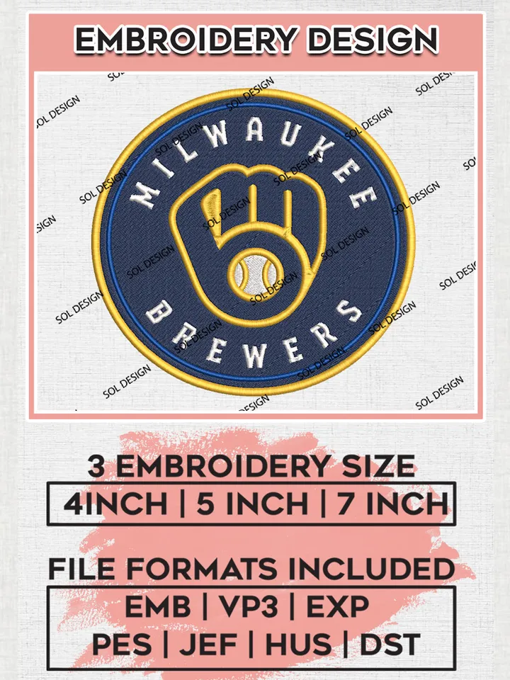MLB Milwaukee Brewers Team Round Logo Embroidery Design, MLB Milwaukee Brewers Embroidery files, Baseball Team, Brewers Design, Digital Download