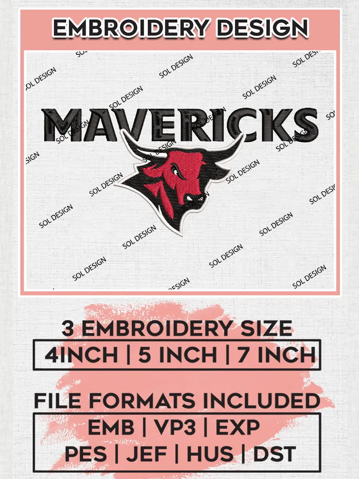 NCAA Mavericks Football Team Logo Embroidery Design Files, NCAA Omaha Mavericks Machine Embroidery, NCAA Teams, Game Day, 3 sizes, NCAA Machine embroidery designs, Digital Download