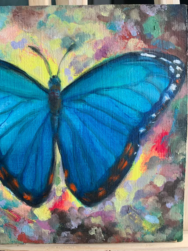 Morpho butterfly in the rays of light oil painting for interior