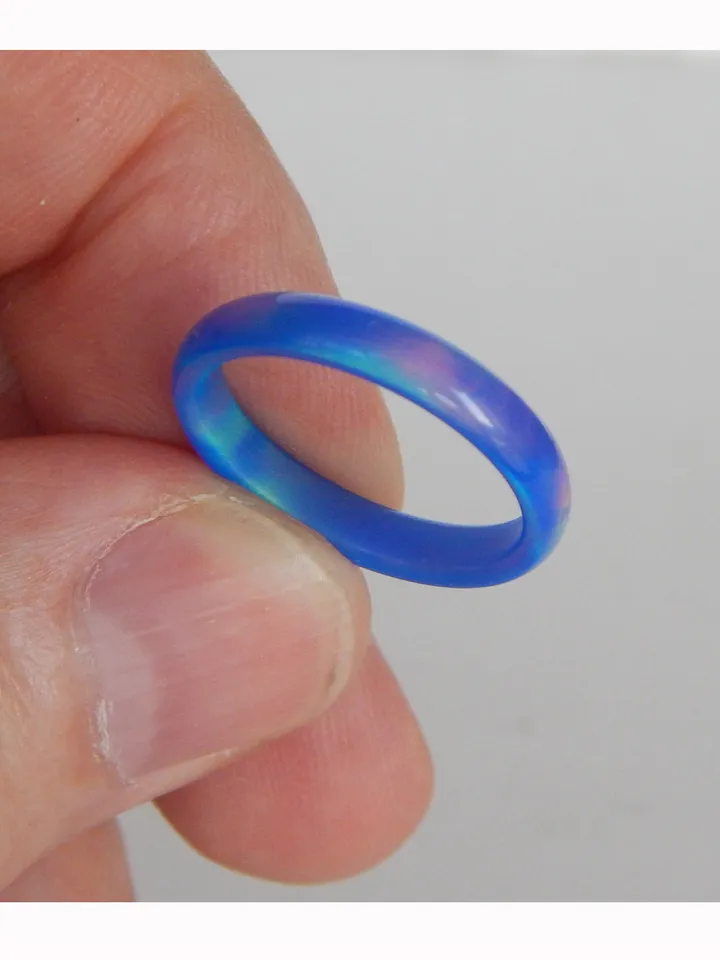 Blue narrow opal ring. Solid opal ring. Synthetic opal ring. Ring as a gift.