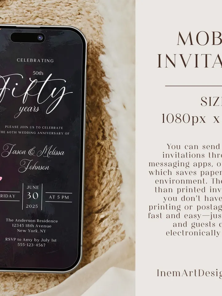 50th Anniversary Party Invitation, 40th, 30th, 20th, 10th, Moody Burgundy & Blush Peony Floral Canva Template 5x7 birthday evite