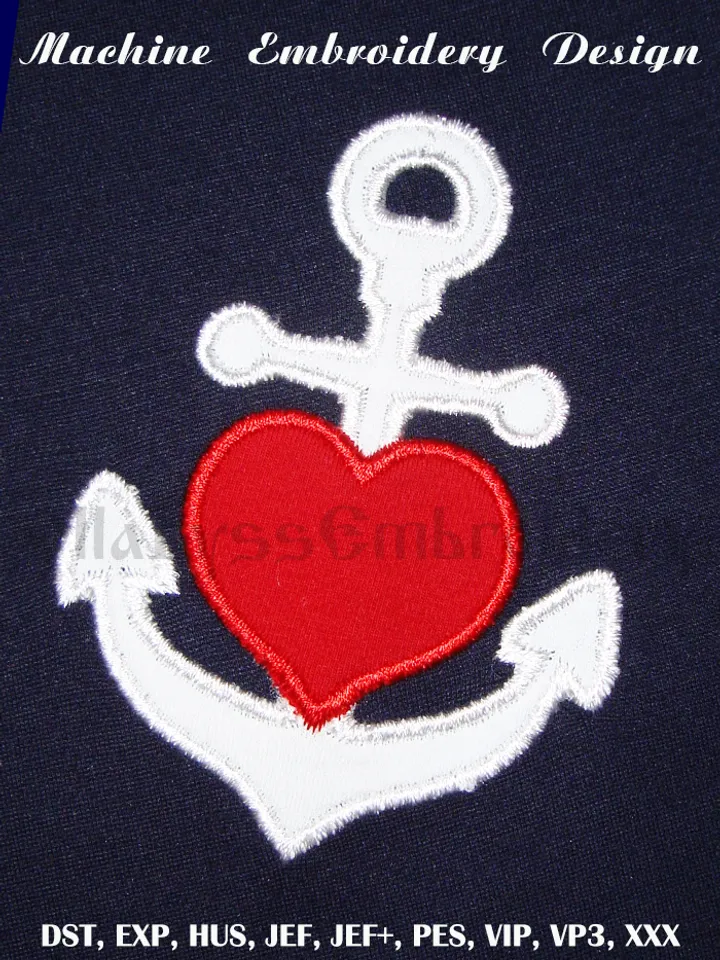 Anchor with heart free embroidery design